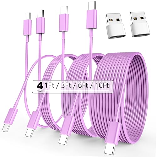 Cable de carga USB C a USB C, 1 pie+3 pies+6 pies + 10 pies 4 unidades de 60 W tipo C cable de carga rápida con adaptador USB para iPhone 15 Pro