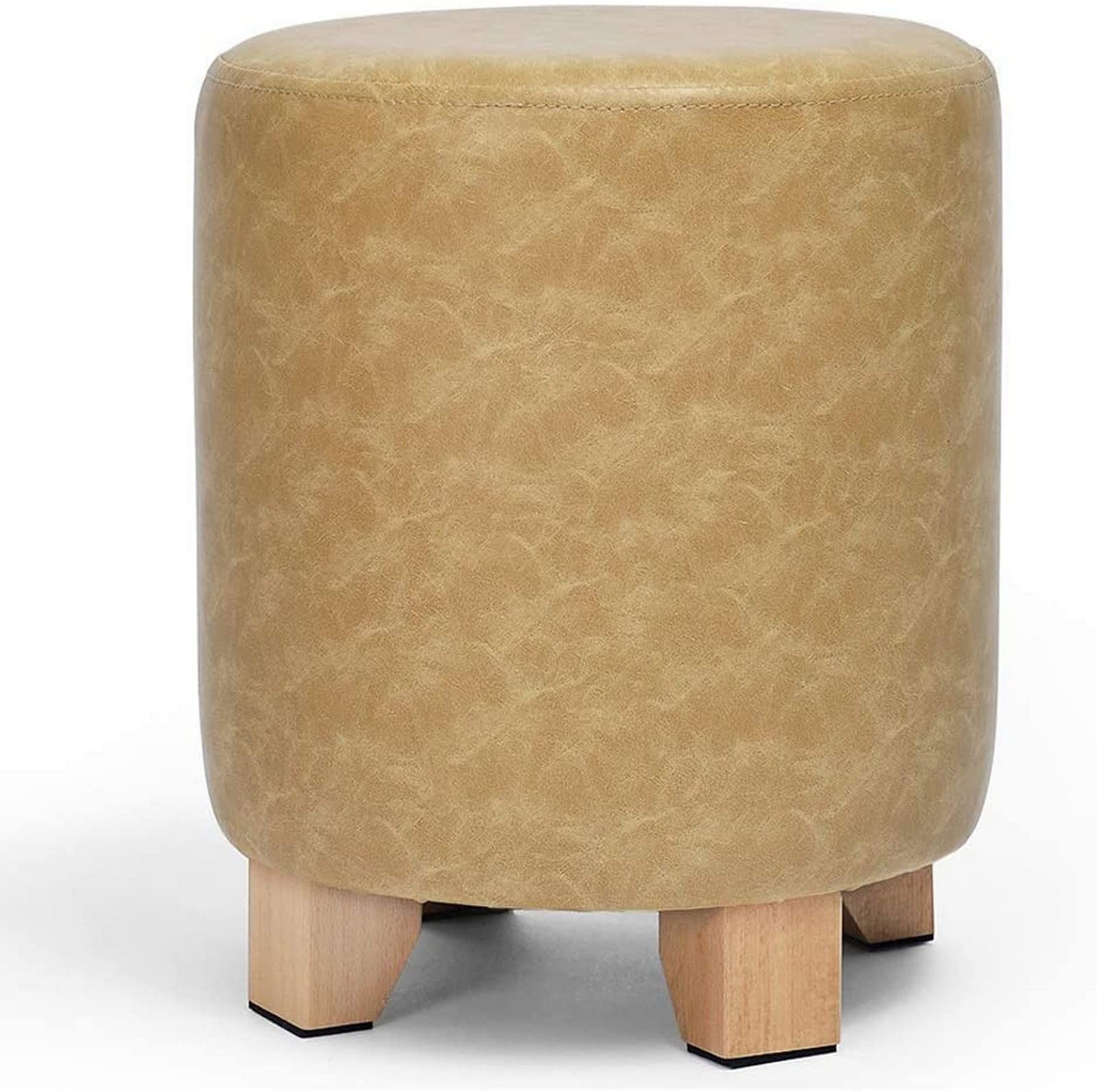 Repose-pieds beige 29x29x35cm, tabouret de canapé rond et rembourré pour salon