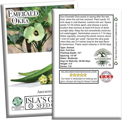 Miniatura 7 de Semillas de okra esmeralda para plantar, más de 150 semillas tradicionales por paquete, semillas de jardín de Isla (semillas de jardín de Isla),
