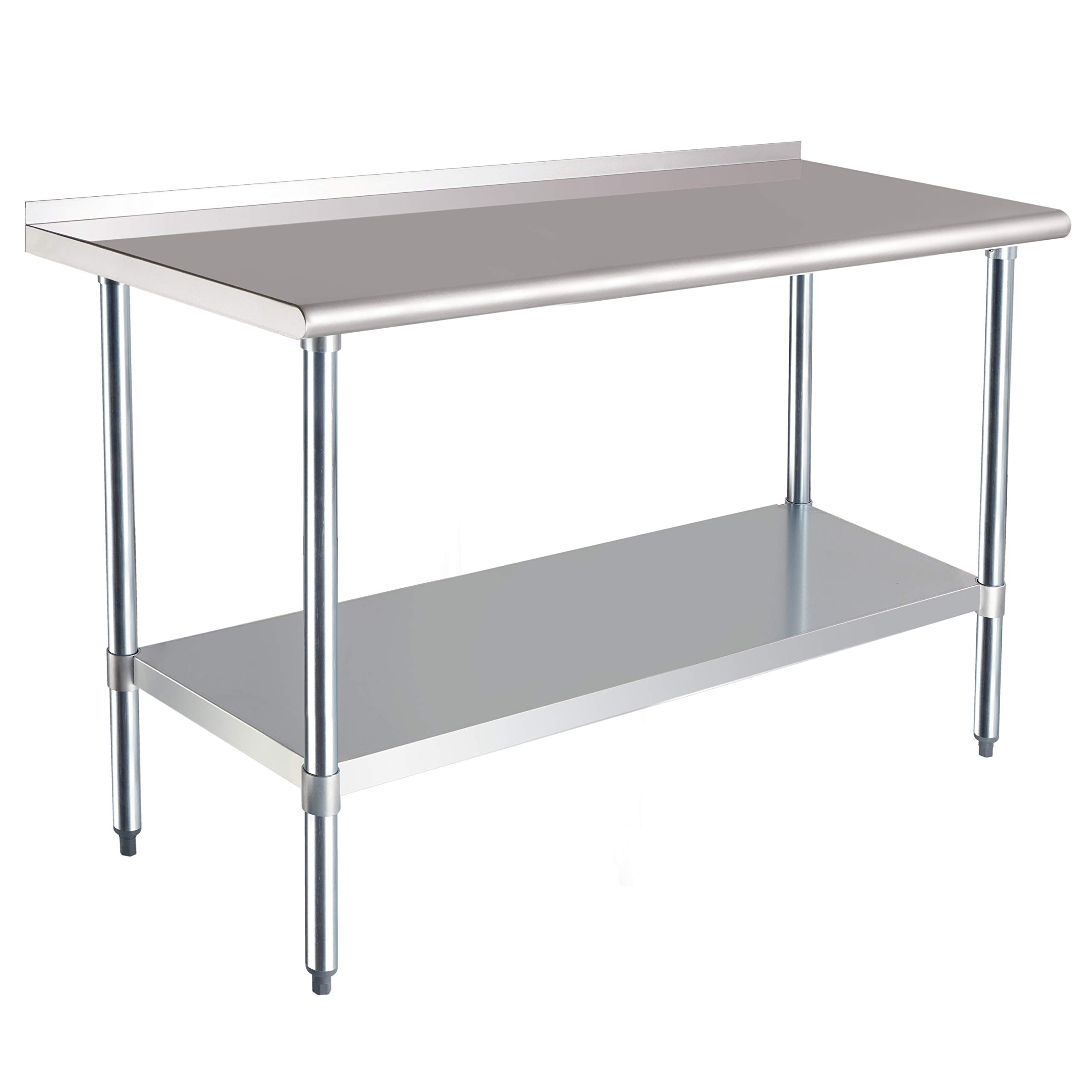 Amazon Basics NSF Stainless Steel Workbench with Backsplash and Adjustable Shelf, Kitchen Catering Table with 218 kg Capacity, 152 x 61 x 89 cm, Silver