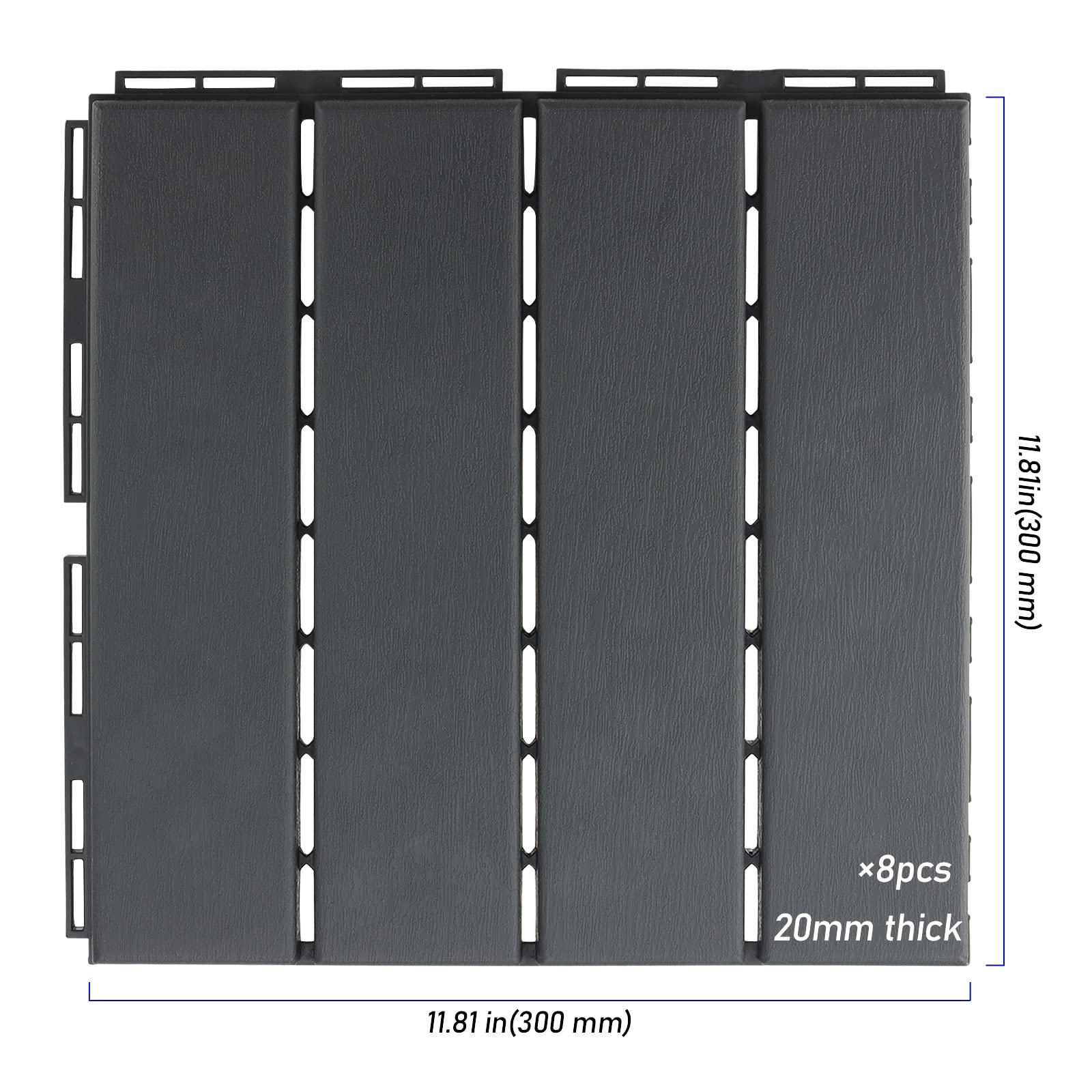 8 mattonelle a incastro in plastica, 30 x 30 cm, per terrazza, balcone, gazebo piscina, grigio