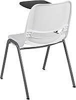 Vista 8 de EMMA + OLIVER Silla ergonómica blanca con tableta abatible para diestros, escritorio con brazo para tableta