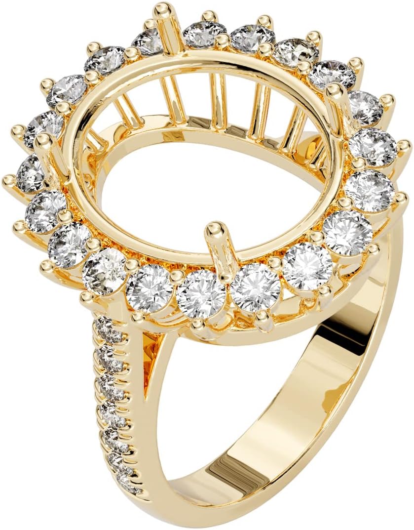 PEORA 1 Carat 14K Gold G-H/VS Lab Grown Diamond Semi Mount Ring Setting, Fits 12x10mm Oval Stone, Sizes 4 to 10