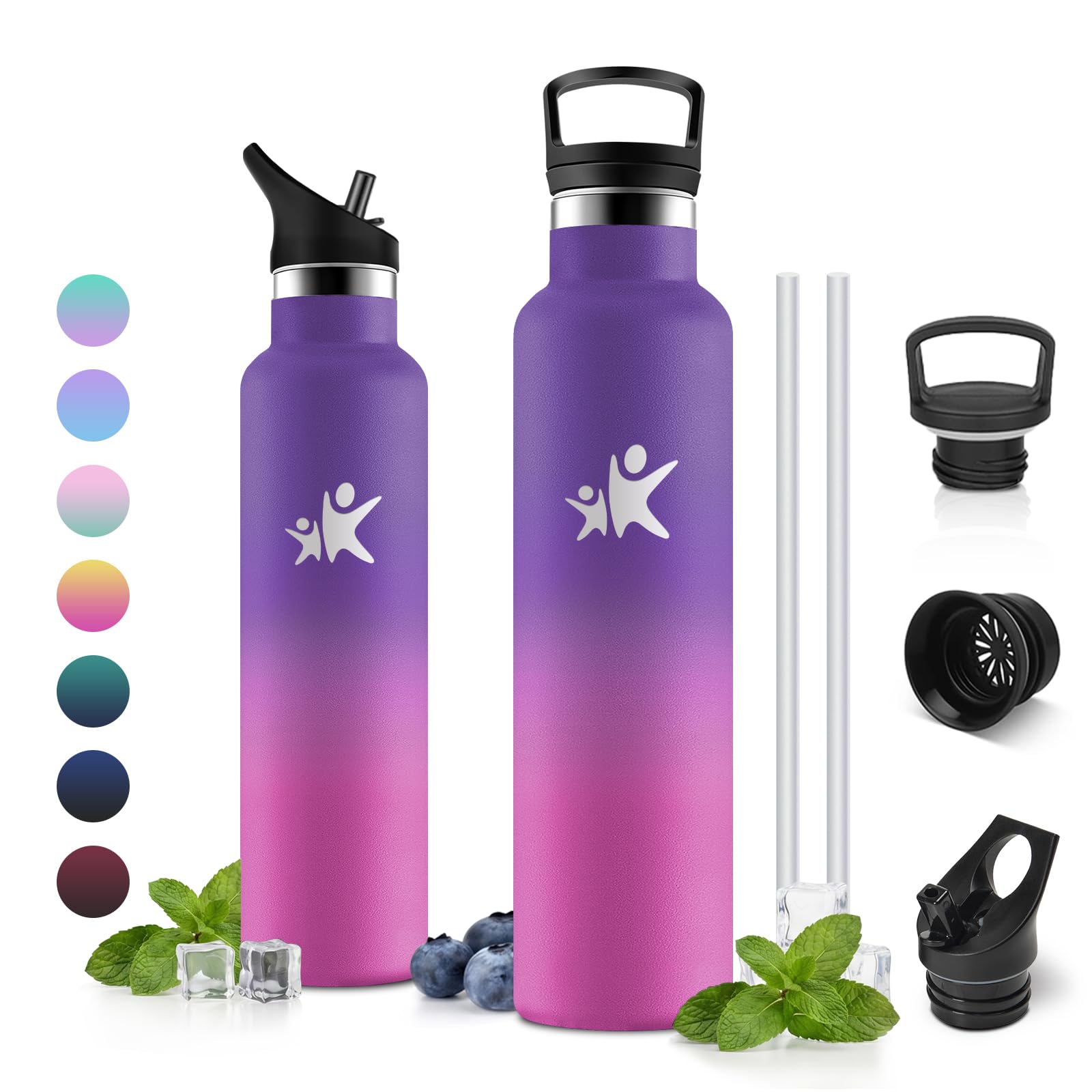 JAPORIA Isolierflasche 1L, Trinkflasche Edelstahl BPA-frei, Einhandöffnung, Auslaufsicher, Kohlensäure Geeignet, für Camping, Yoga, Sprudel