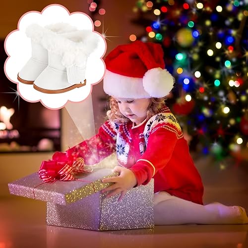 Miniatura 4 de Bencailor 3 pares de botas y zapatos de muñeca de Navidad de 18 pulgadas, zapatos de muñecas de invierno, botas con temática americana, patines para