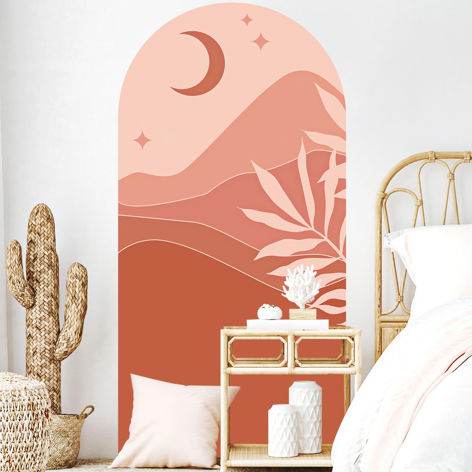 VePret Arch Wall Decals Peel and Stick, Large Moon Leaves Vinyl Wall Stickers, Removable Mountain Star Home Decor Art Wallpaper for Bedroom Living Room Classroom Office
