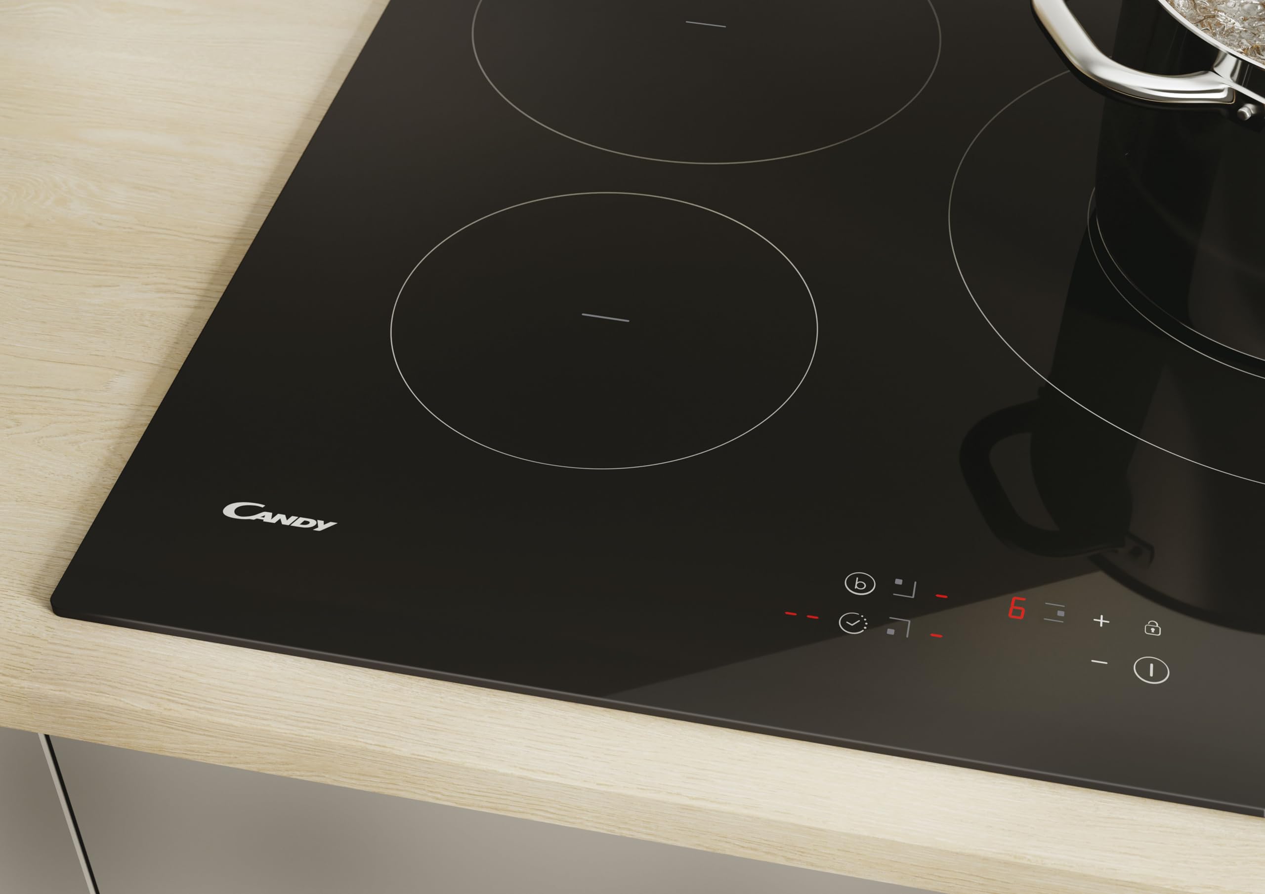 CANDY - Plaque Induction - 3 Zones de Cuisson dont 1 Double - Booster Max 3600W, Puissance Réglable, Commandes Groupées - 7200 W - Verre - Installation à Fleur, Bords Droits - 59 x 52 x 6,2 cm