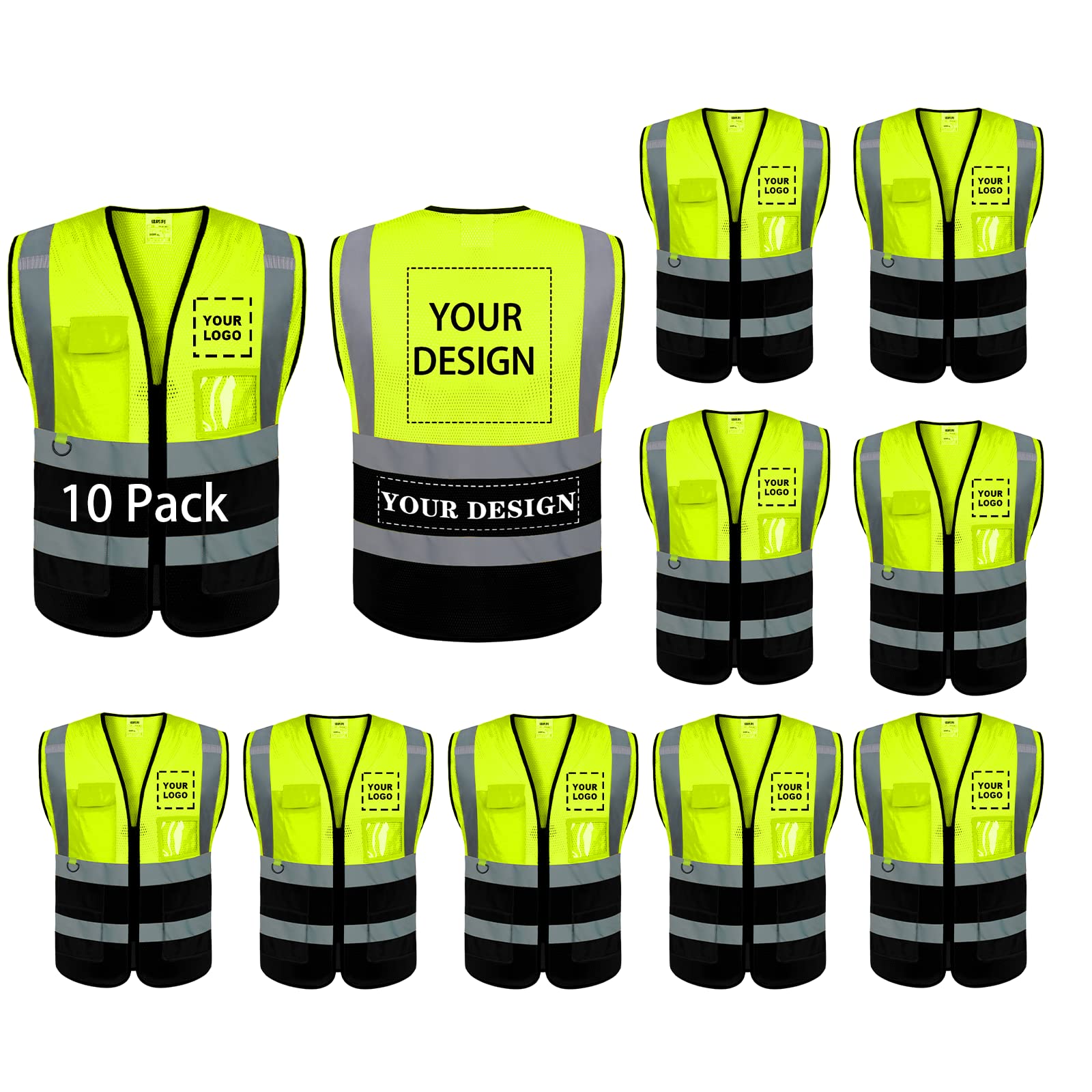 BeautyWillCustom Safety Vest,10/20Pack Constructin Security Vest Hi Vis Vest with Zipper & Pocket