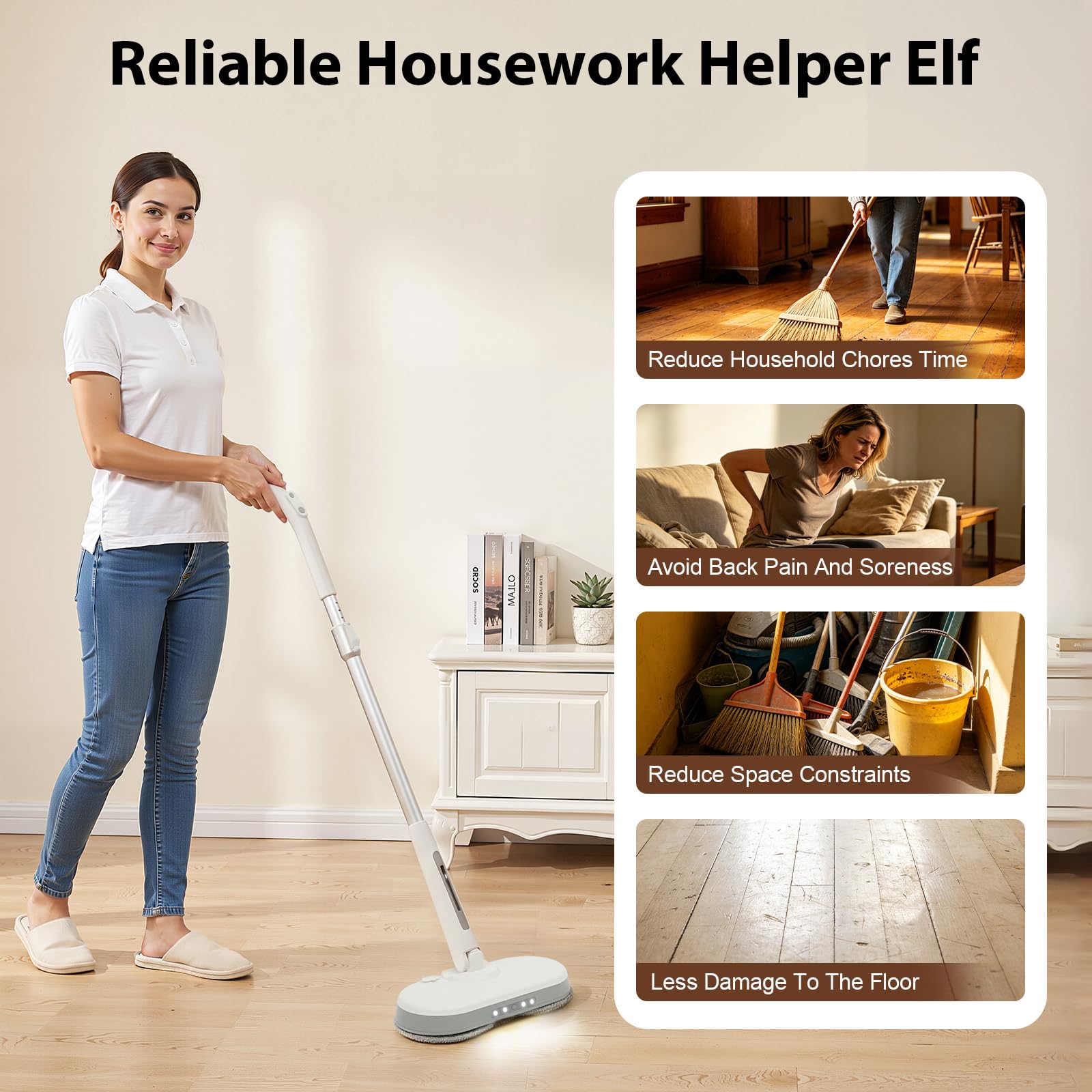Kabellos Wischmopp Poliermaschine Elektrischer Wischer Mopp Bodenreiniger Spin Mop Mit Sprühfunktion und LED Bodenwischer zum Wischen Schrubben Polieren Hartholzböden Fliesen Laminat