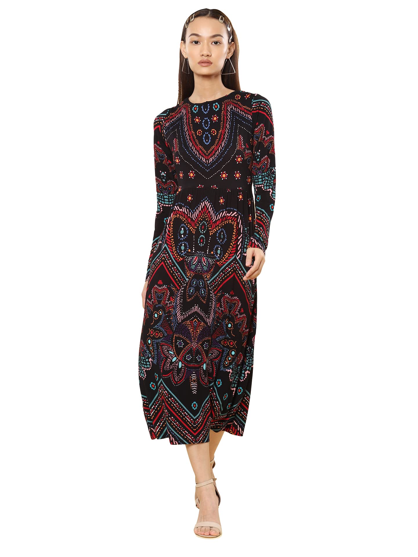 Label RITU KUMARBlack Jersey Floral Print Maxi Dress