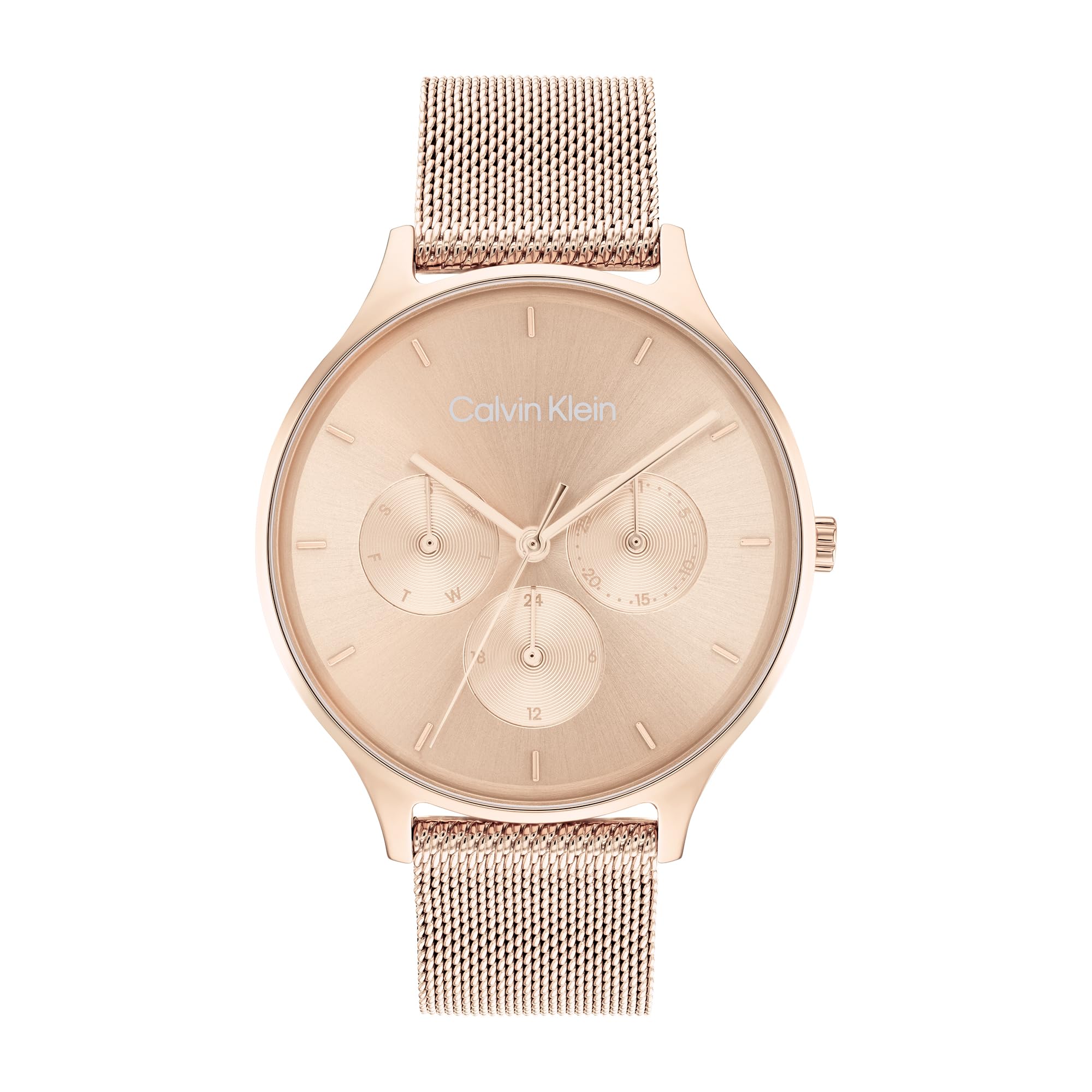 Calvin Klein Reloj Analógico de Cuarzo Multifunción para Mujer con Correa de Malla de Acero Inoxidable