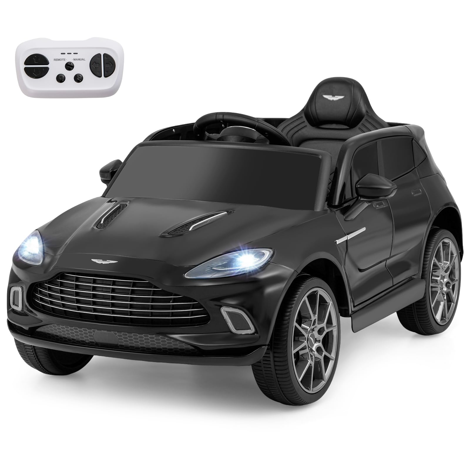 Maxmass Kids Electric Ride on Car, 12V Battery Powered Licensed Aston Martin DBX Vehicle with Remote Control, LED Lights, Music and USB, Children Toy Car for Boys Girls (Black)