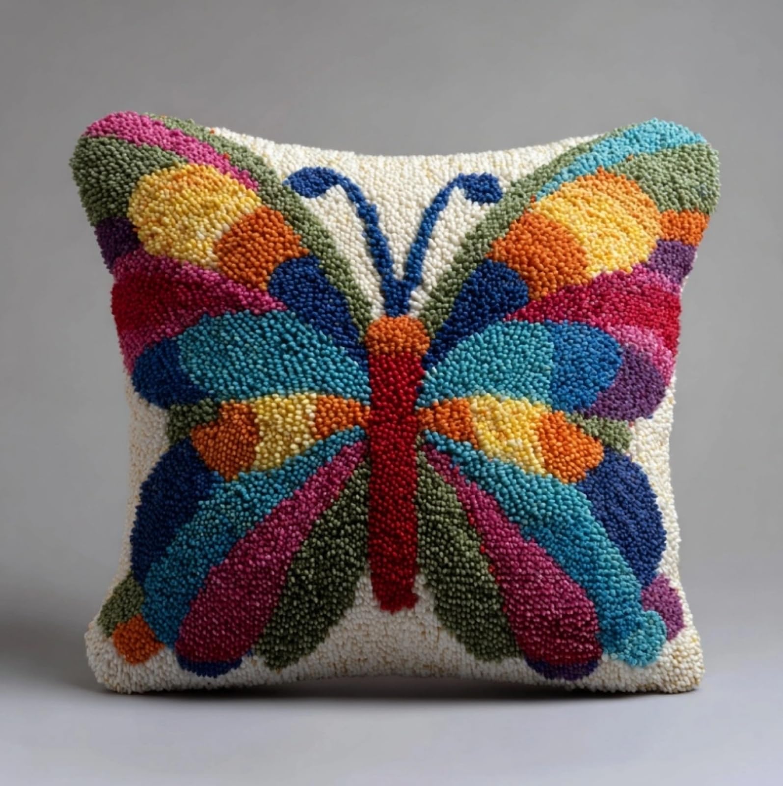 WallustrioaW 3D Pillow Latch Hook Embroidery Kits 17x17in,Butterfly