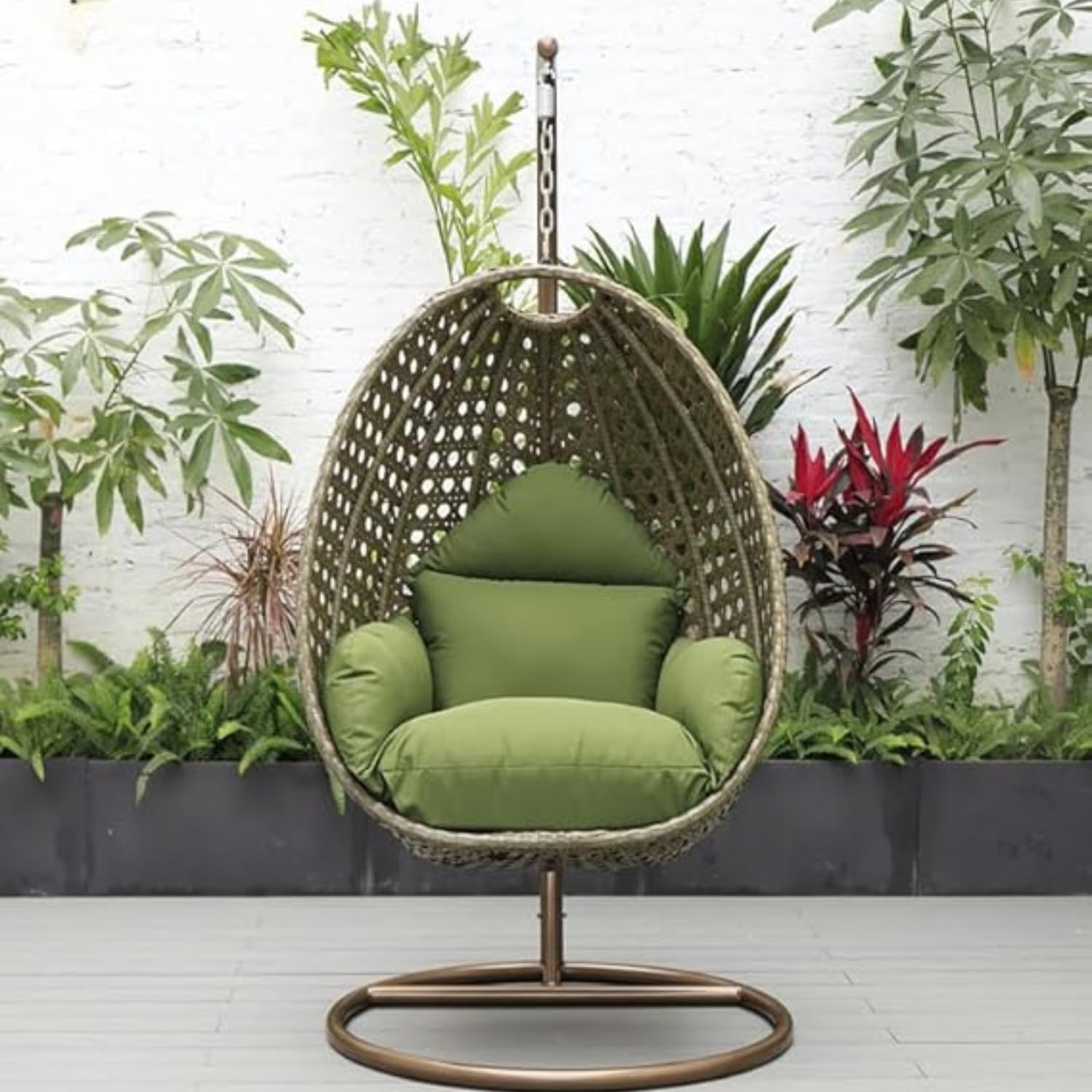 KYNE Swing Chair for Adult for Home with Stand & Cushion – Perfect for Indoor & Outdoor Use in Garden Hanging Hammock Sturdy Metal Powder Coated Frame, UV Protected (Brown with Dark Green Cushion)-image-39
