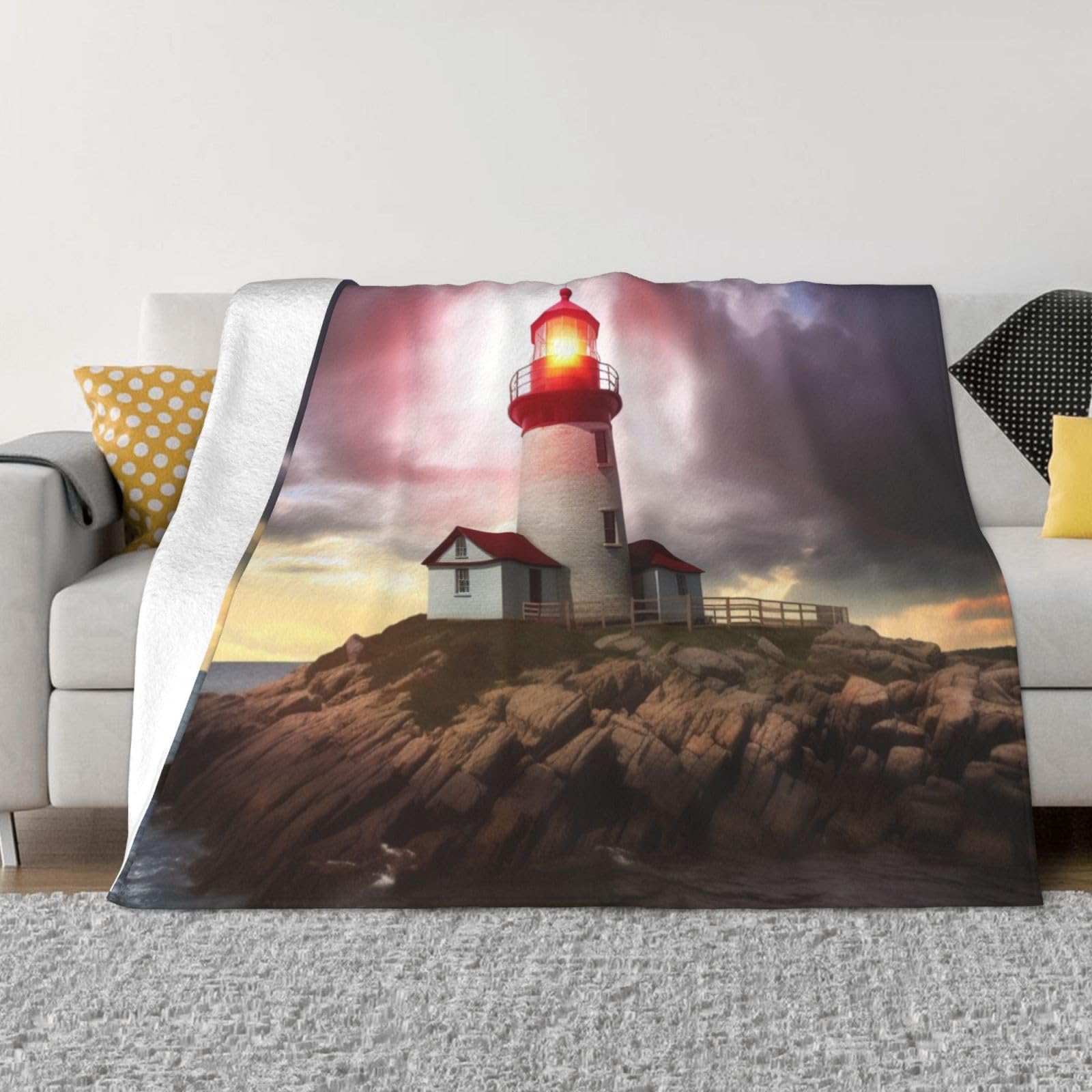 Couverture polaire phare pour salon et canapé douceur cocooning