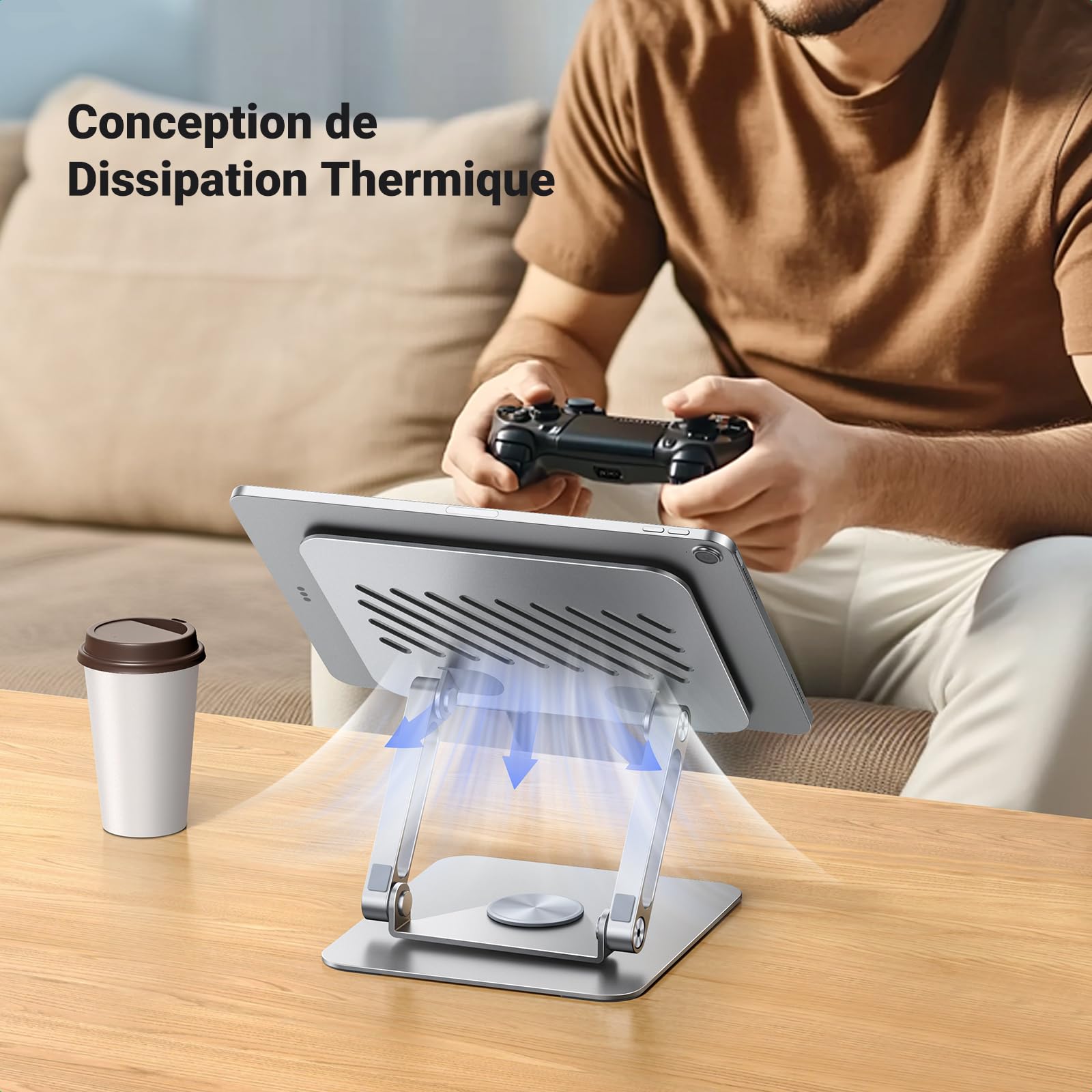UGREEN Support Tablette Bureau Réglable Base Pivotante à 360 Degrés Pliable Aluminium Compatible avec iPhone 17 Pro Max Air 16 15 14 iPad Pro Air Mini Galaxy Tab A11 S11 Galaxy S25 Ultra S24