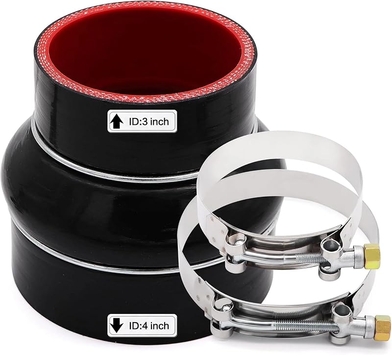 Mangote redutor reto de silicone 3" para 4" TuoLauthon para intercooler – Kit com 2 abraçadeiras