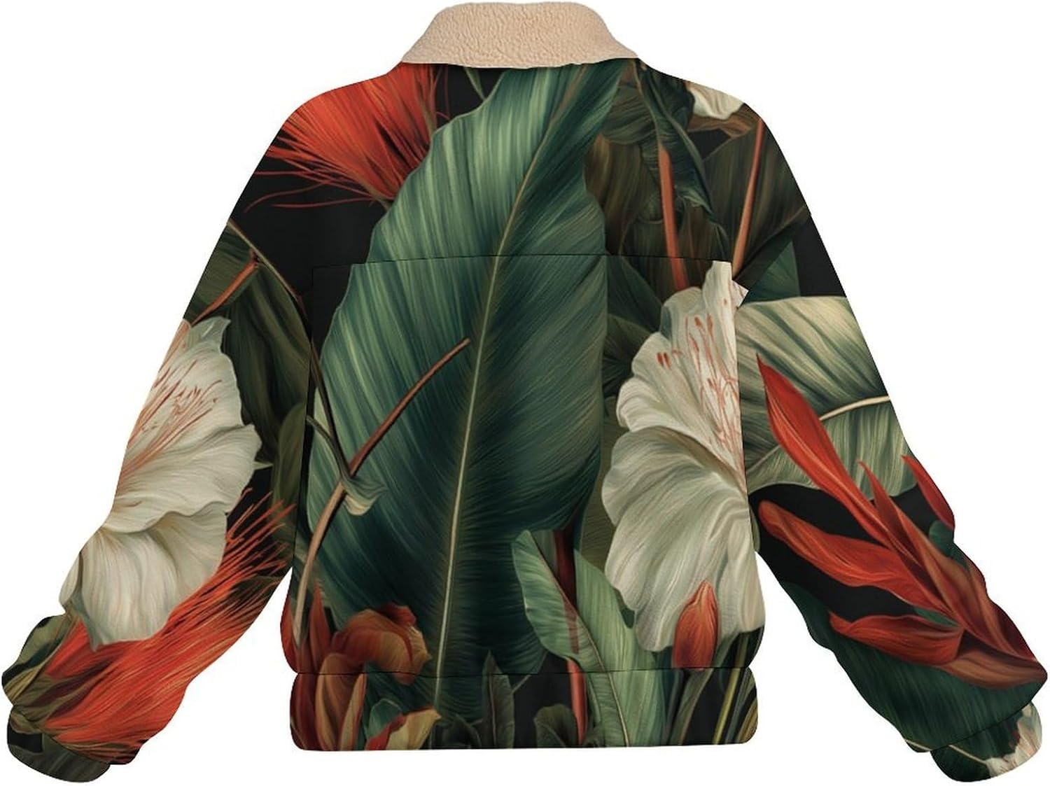 Women Winter Sherpa Lined Fleece Jacket, Long Sleeve Zip Up flowers leaves Fuzzy Coats Warm Soft Polar Outwear