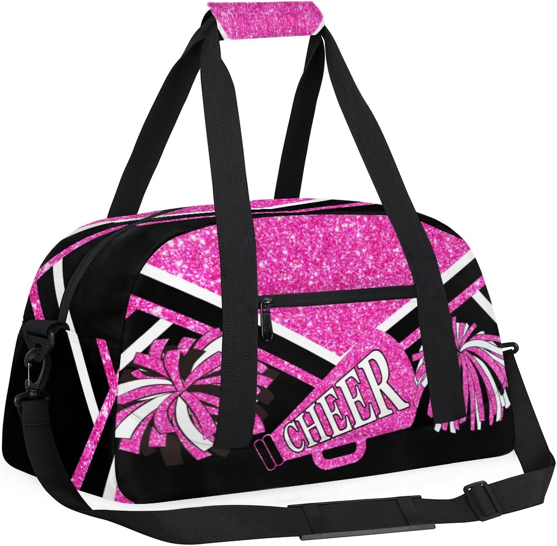 Cheerleading Bags for Girls, Overnight Sports Duffel Cheer Bags Workout Training Dance - Pink Shiny Glitters Print Effect with Black - Sport Gym Bag Travel Practice Gymnastics Duffel Bag - Image 3