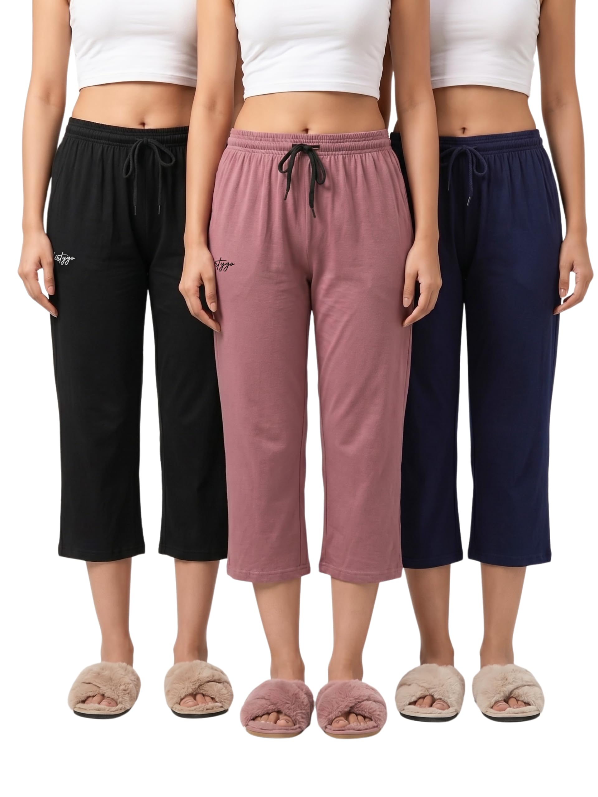 Women's Cotton Plain Calf Length Capri | Nightwear Pajama | 3/4th Solid Pyjama Pant | Black Navy and Lavender Lounge Pants | Casual wear & Lounge Wear Capri Combo (Pack of 3)-image-13