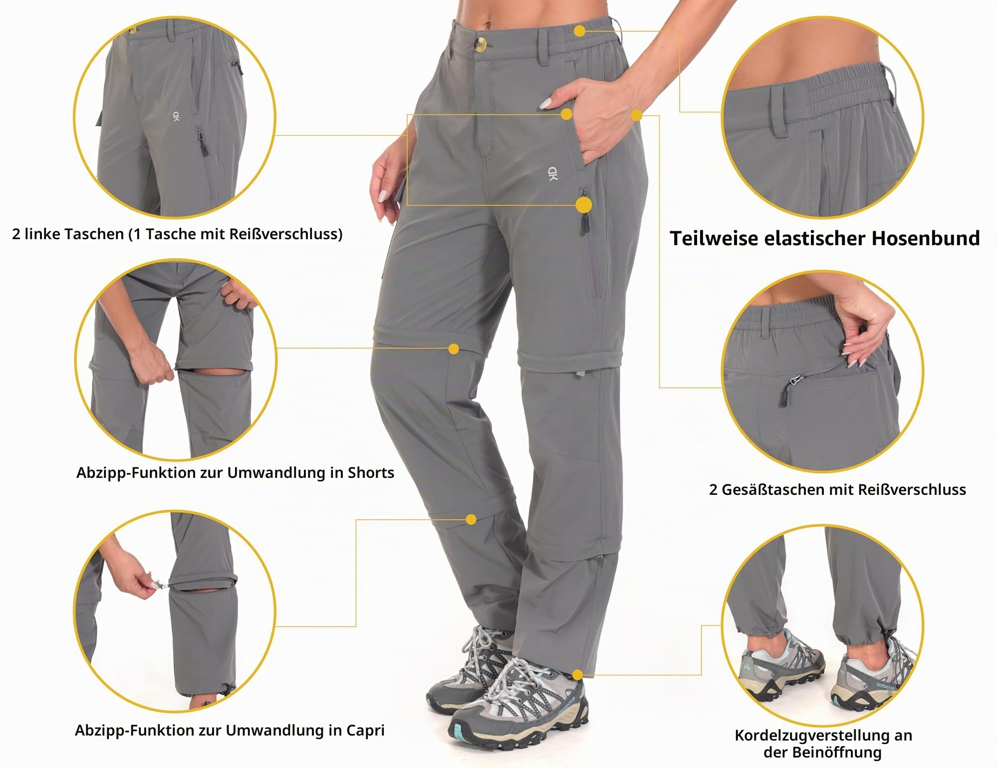 Little Donkey Andy Wanderhose Damen Zip Off Stretch Cabrio Softshellhose Schnell Trocknende mit Reißverschluss Trekkinghose