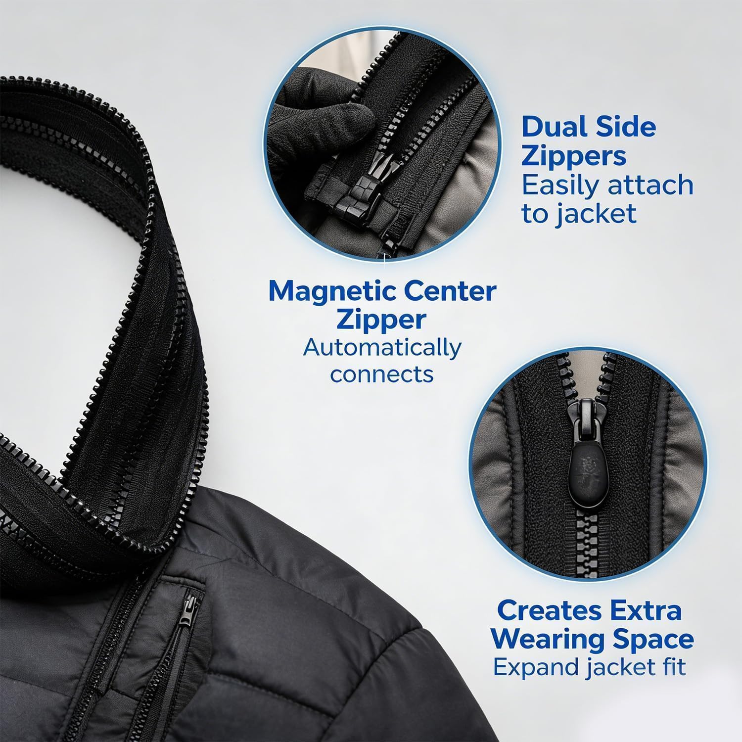 Extensor de Cremallera Universal de 24 Pulgadas (para Chaquetas/Abrigos) | Conector Desmontable | Pieza de Repuesto para Cremalleras | Herramienta de Reparación para Ropa, Bolsos y Equipaje (2, 60CM)