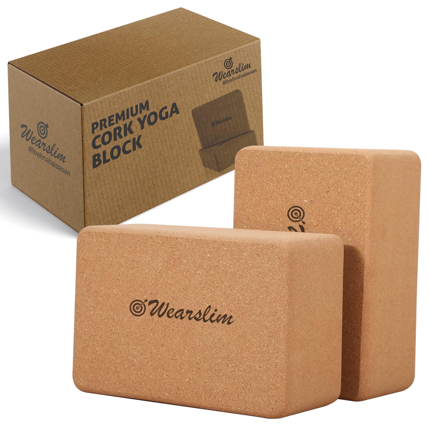 Wearslim Cork Yoga Block Premium High Density Non-Slip Exercise Yoga Bricks, Lightweight, Odor-Resistant and Moisture-Proo...