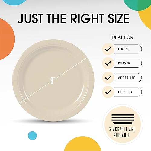 Miniatura 4 de Exquisite Party Solids - Platos desechables de papel marfil de 9 pulgadas, platos desechables de color marfil para fiestas, 100 unidades, 350 GSM,