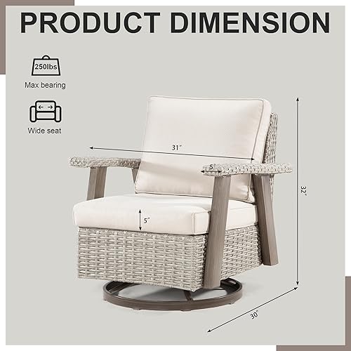 Miniatura 3 de Joyside Silla de patio  Silla basculante giratoria de 360 grados para exteriores con cojín de tela duradera y estructura ergonómica, silla de