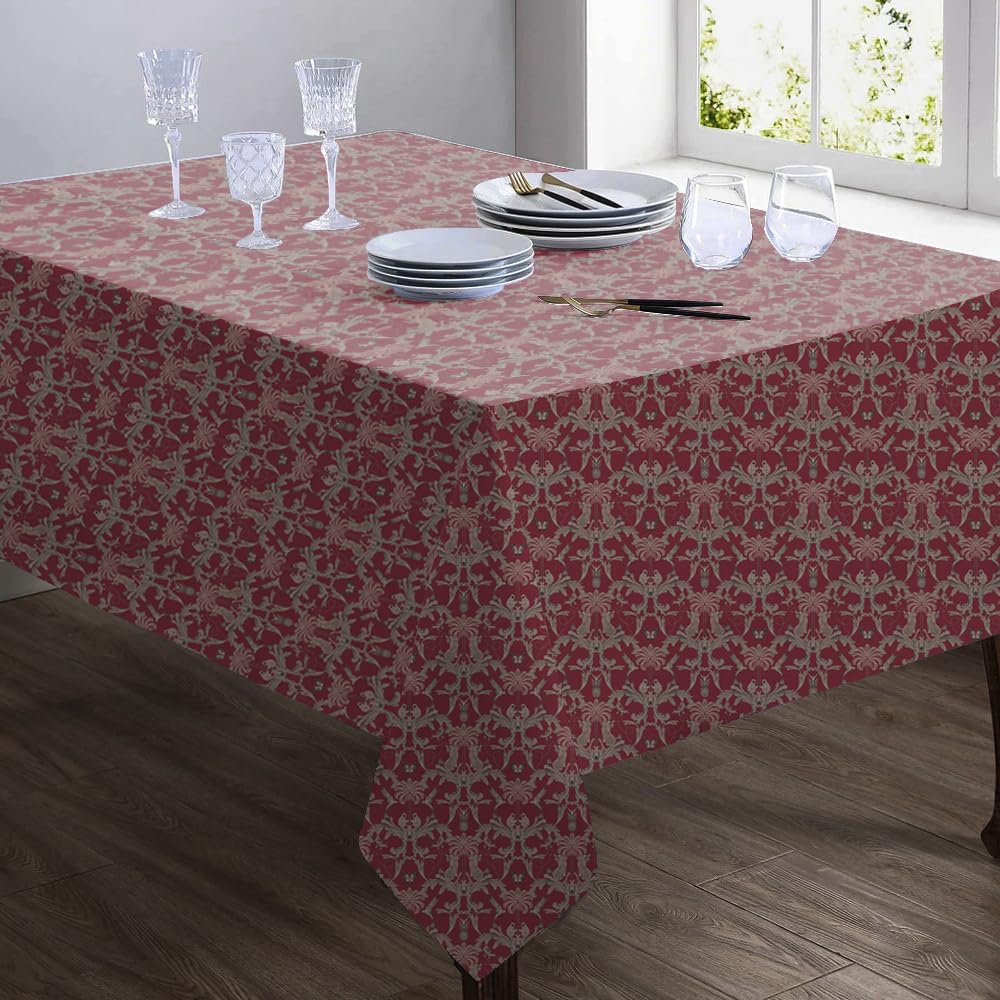 Casableu Polyester Giverny 6 Seater Table Cloth Dust-Proof Table Cover for Dinning Tabletop Decoration | Size: 50x72 Inches | Rosso