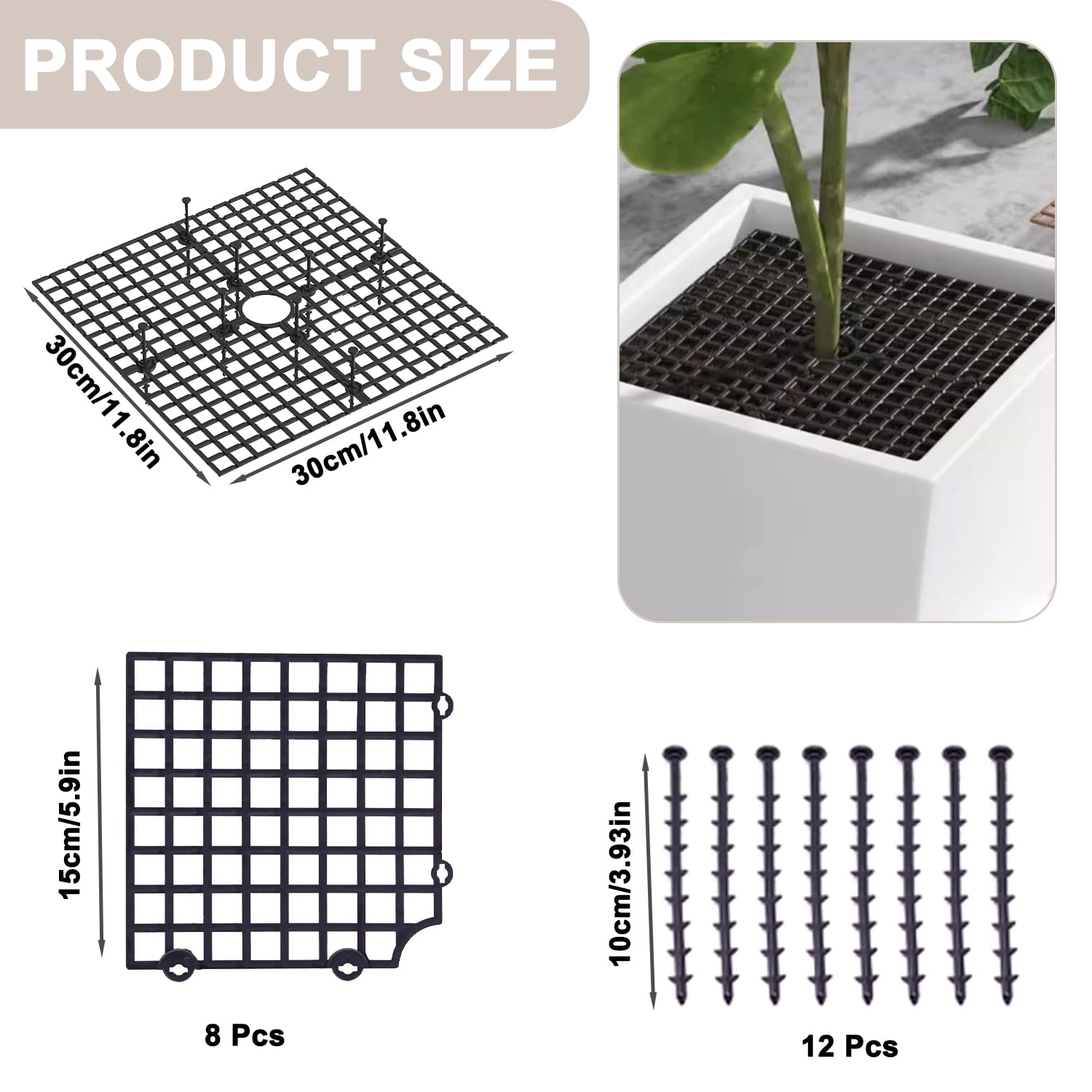 Lot de 2 grilles de protection pour pots de fleurs, chat, cadre de protection de jardin, découpable, protège la terre des animaux et des enfants, carrée, 30 x 30 cm