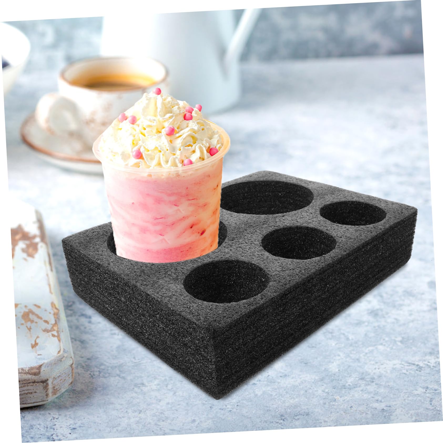 Ciieeo 5 Piezas posavasos titular de la bebida bandeja de la copa para llevar portavasos de cafe portador de taza de café aislado reutilizable sacar el portavasos algodón perlado Negro