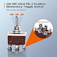 Vista 3 de Joinfworld Interruptor de Palanca Momentáneo 12V DC 3 Vías 30 Amp DPDT 6 Pines (ON)-Off-(ON) Impermeable Interruptor de Palanca Marino 12 Voltios