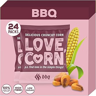Barbecue (BBQ) | Roasted Crunchy Corn - Gluten-Free - Plant based & Vegan - Healthy Snack - Low Calorie - (Box of 24 bags, 20g each)