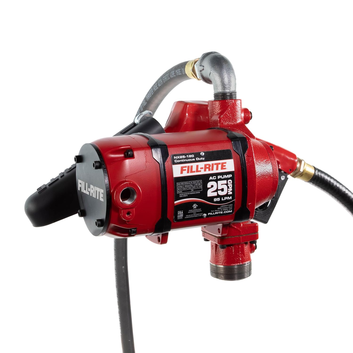 Fill-Rite NX25-120NB-AG 120V 25 GPM Bung Mounted 3/4" Outlet Fuel Transfer Pump w/Discharge Hose & Automatic Nozzle (Red)
