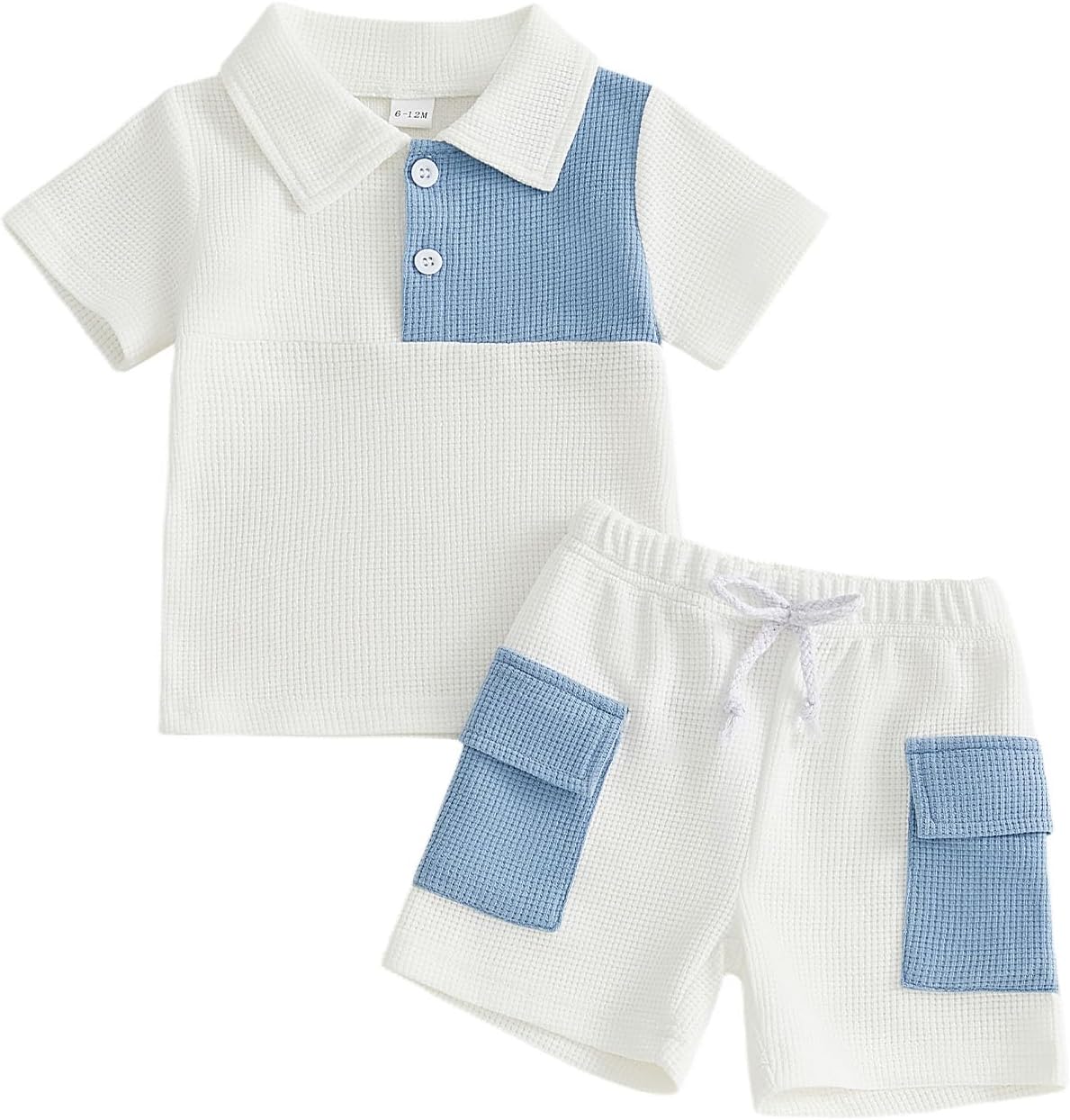 Toddler Baby Boy Outfit Patchwork/Solid Polo Short Sleeve T-Shirt and Shorts Set Waffle Knit Summer Clothes
