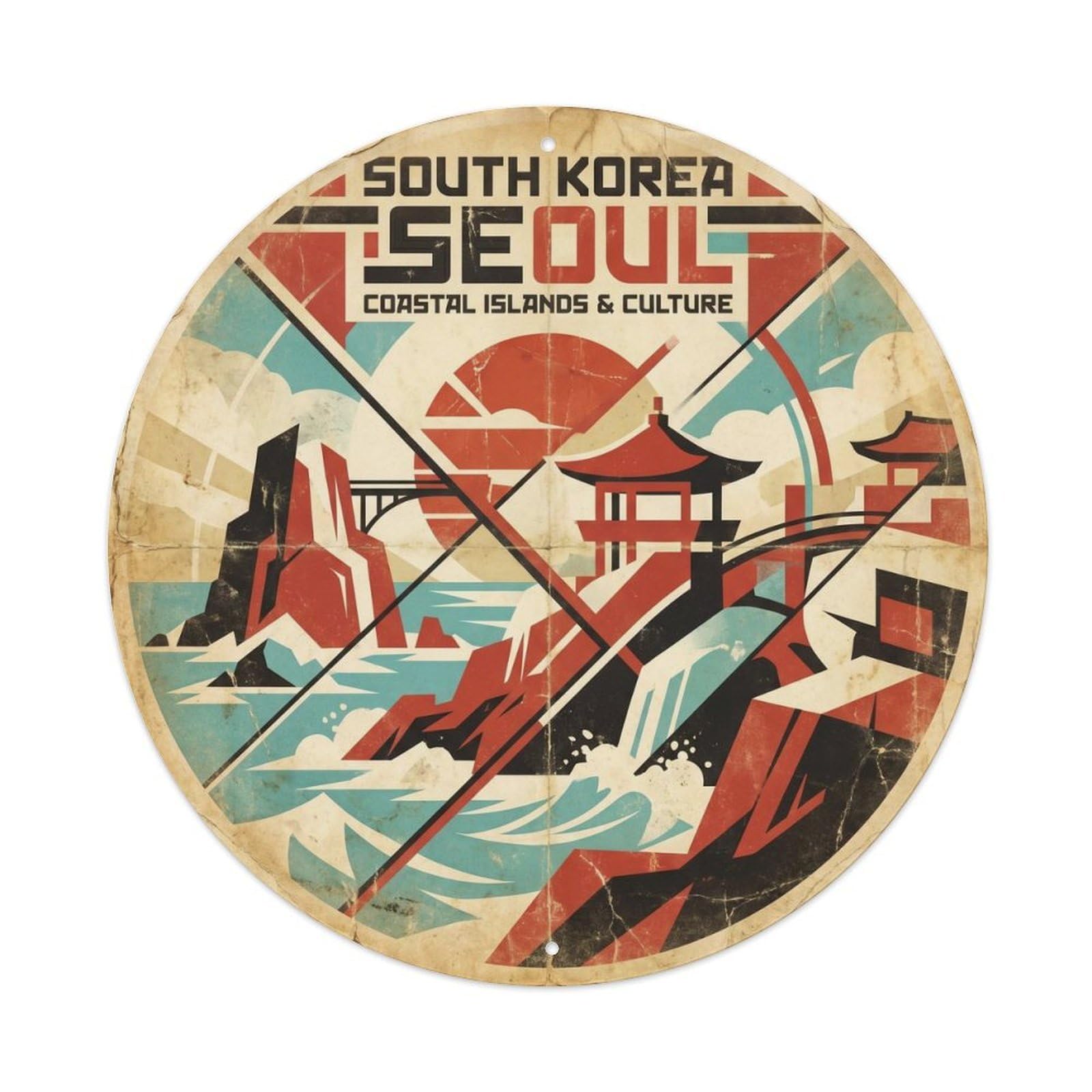 South Korea Seoul Harbor Island Constructivist Metal Tin Sign