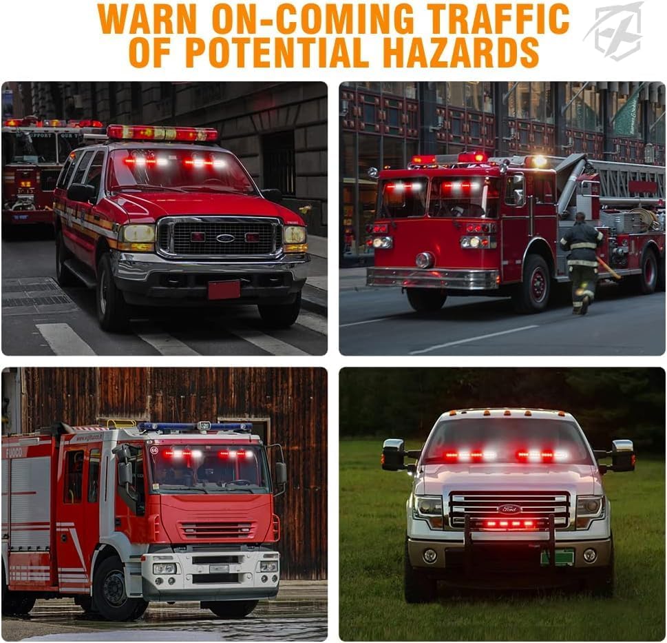 Miniatura 6 de Xprite Luces estroboscópicas de emergencia LED blancas y rojas, barras de luz intermitentes de seguridad para parabrisas interior para vehículos de