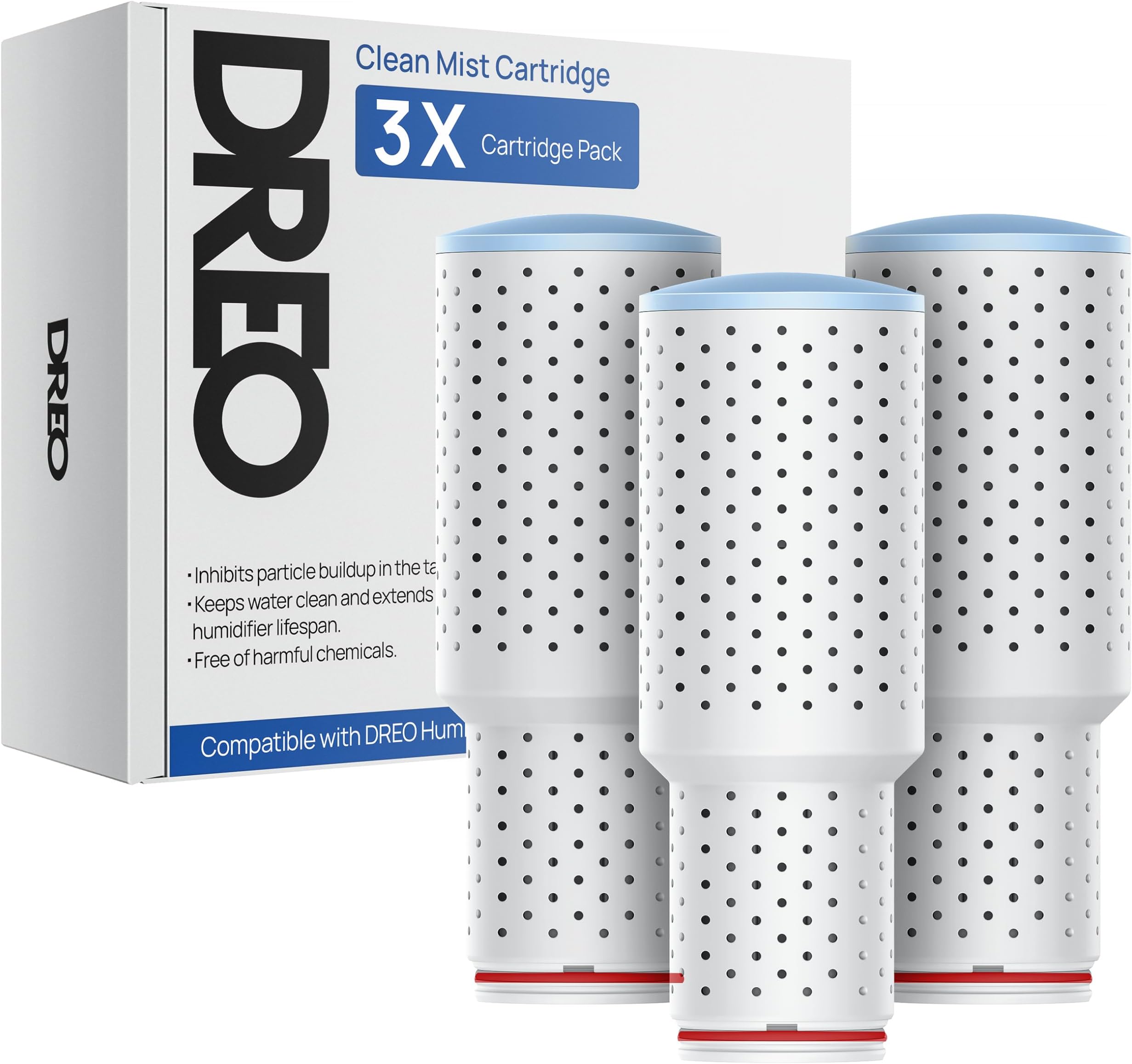 Dreo Clean Mist Cartridge 3-Pack for Humidifiers, Compatible with Dreo Humidifiers HM311/311S/524/524S/306, Reduce Contaminants Build-up, Healthier Mist, Easier Cleaning