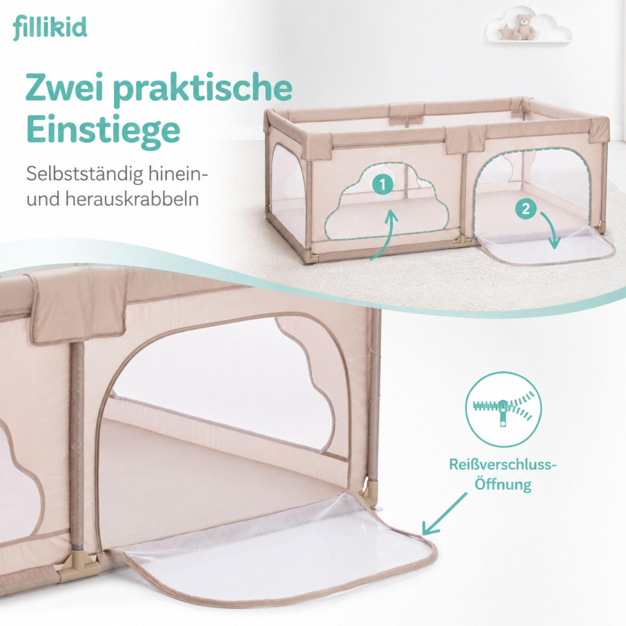 Fillikid Laufgitter Perth 115x180 cm Baby Laufstall XXL Metall