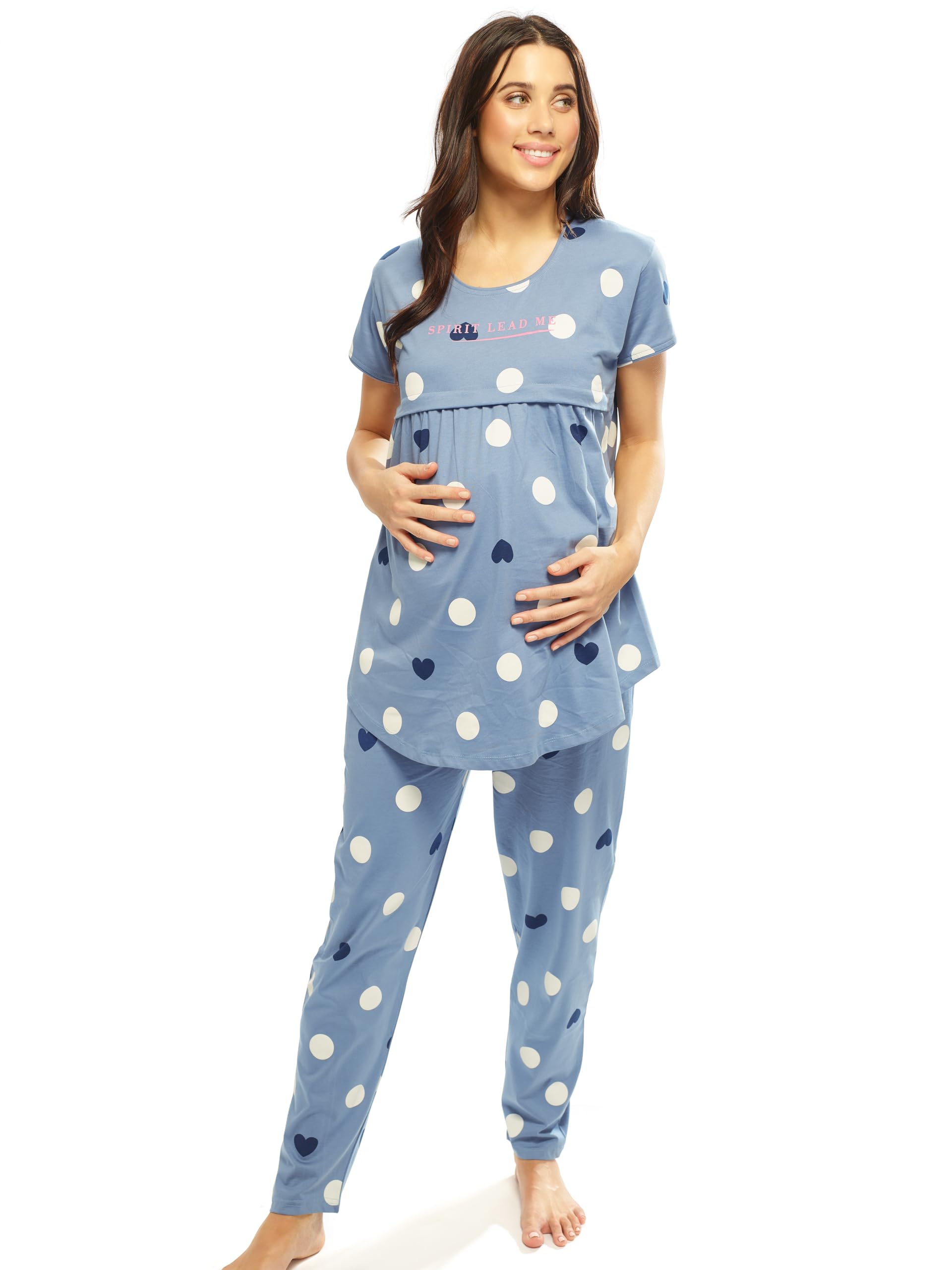 Women's Cotton Heart & Gola Print Maternity & Feeding Nightsuit Set-image-4