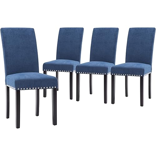 NOBPEINT Dining Chair Upholstered Fabric Dining Chairs with Copper Nails,Set of 4,Blue