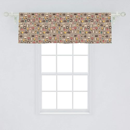 Miniatura 2 de Lunarable Cenefa para ventana de cine, entradas de cámaras de estilo retro, palomitas de maíz y tablilla, cenefa de cortina para decoración de