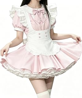 [AOTYP] メイド服 パニエ付き 6点セット メイドコスプレ 半袖 ロリータ ワンピース エプロン カチューシャ ハロウィン仮装 レディース メンズ セット