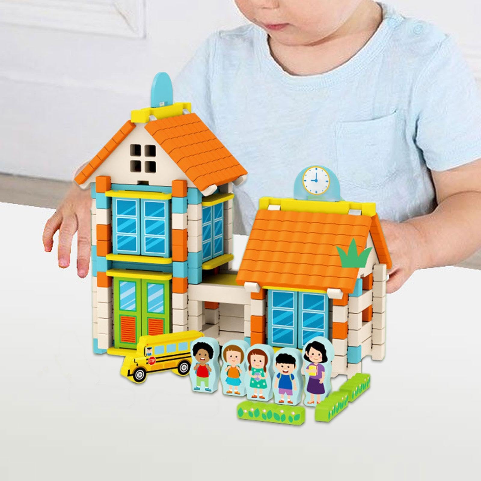 Juego de Bloques de Construcción de Casas para Niños, Juguete para Desarrollar Sus Habilidades de Ingeniería, Escuela