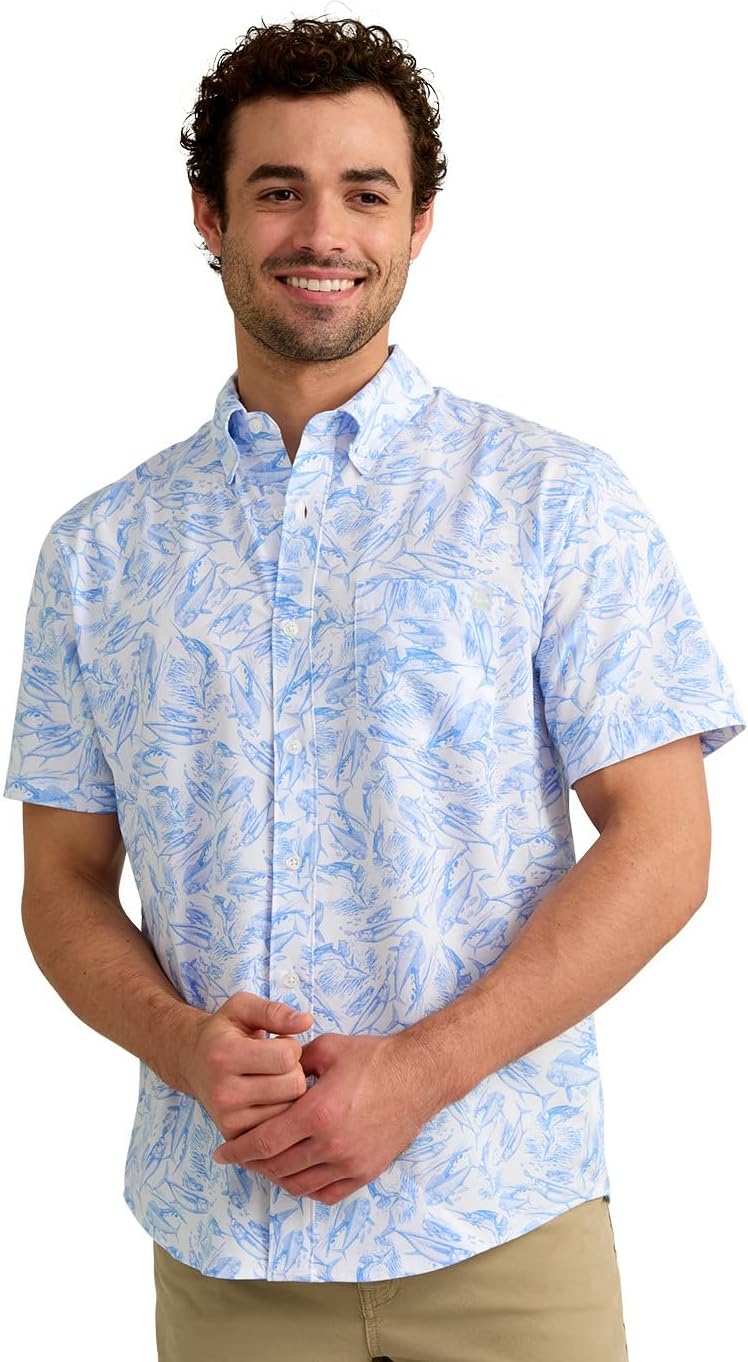 HUK Mens Kona Pattern Short Sleeve Fishing Button Down Shirt