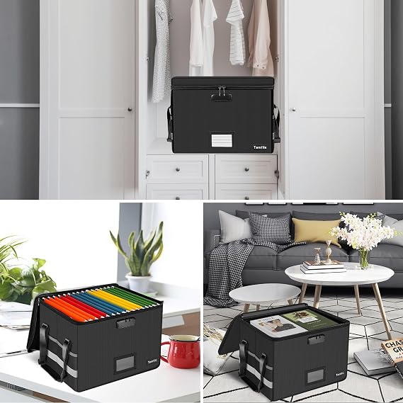 Tamfile Fireproof Document Box, File Organiser Box with Lock, Black