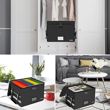 Tamfile Fireproof Document Box, File Organiser Box with Lock, Black