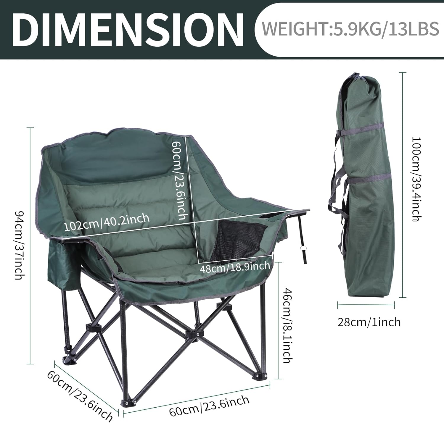 Heated Camping Chair, XL Padded Chair with Cooler, Cupholder & Carry Bag, Heavy Duty for Outdoor Activities (1 Pack)