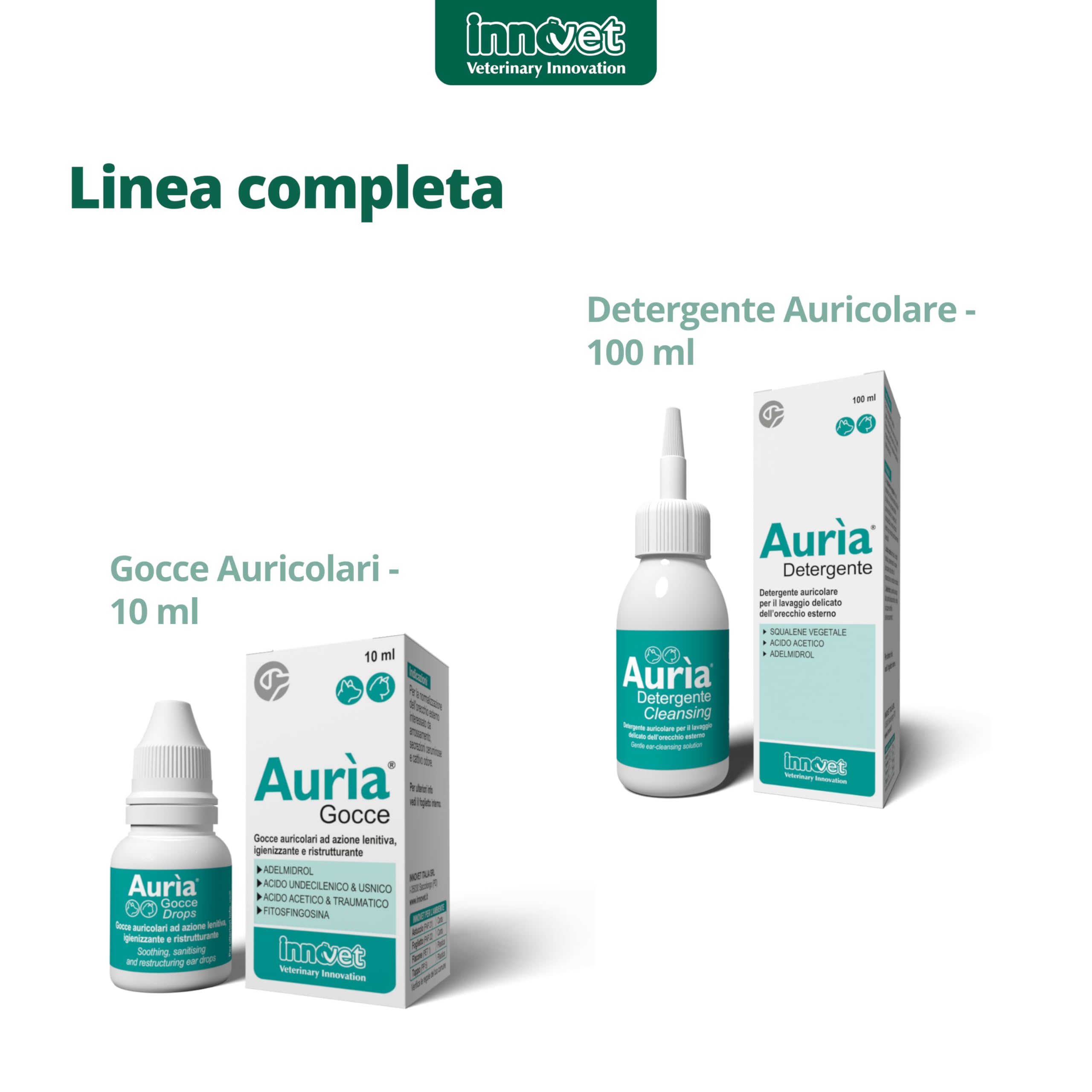 Innovet, Aurìa Detergente Auricolare Cani e Gatti, per la Pulizia di Orecchie Sensibili, Lavaggio Delicato dell'Orecchio Esterno, Ideale Contro Cerume e Cattivi Odori, 100 ml